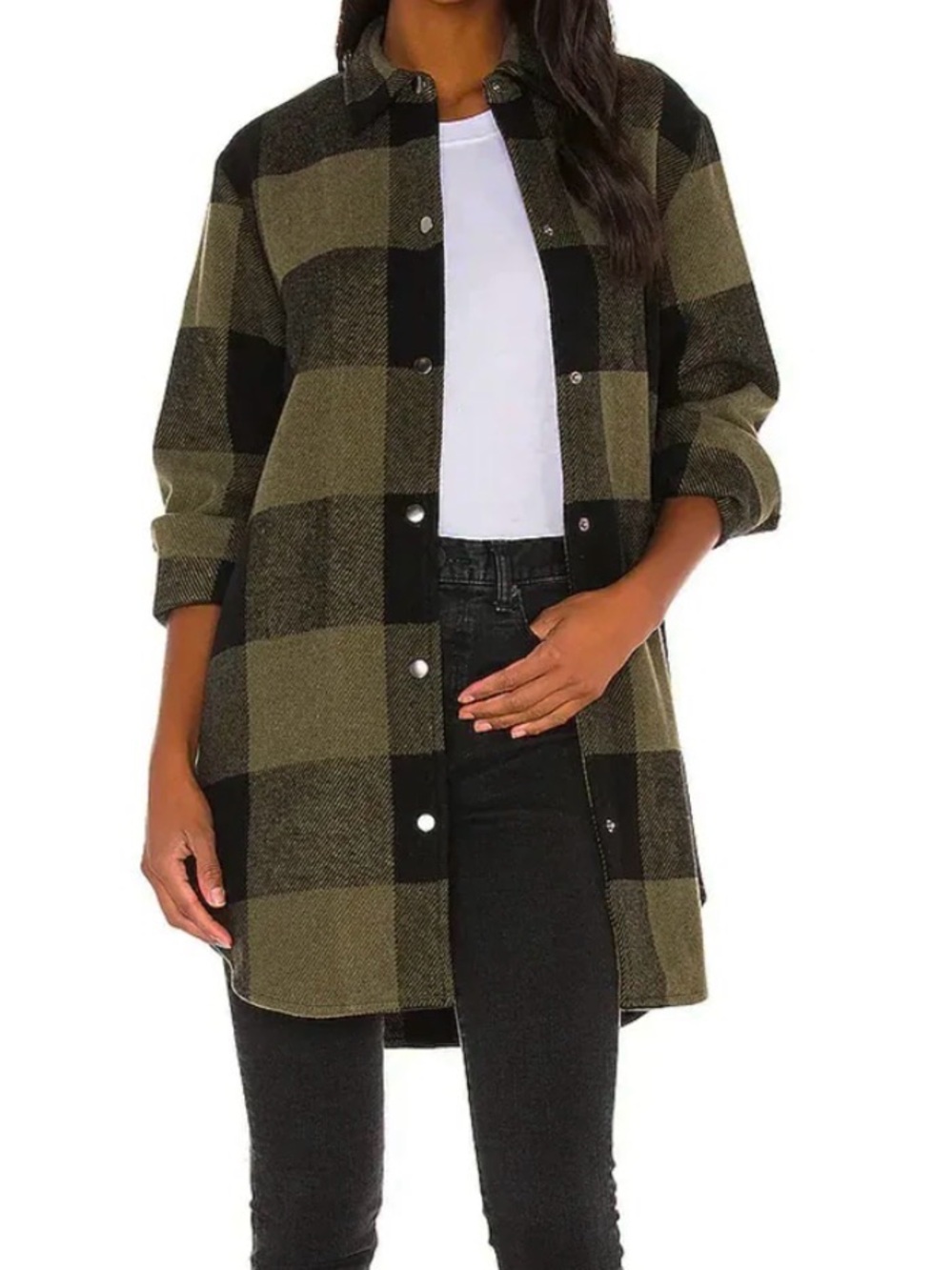 BB Dakota Olive and Black Plaid Longline Button-Front Shirt